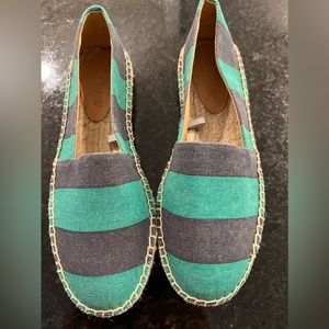 J.CREW striped Canvas Slip-on Espadrille Flats Sz 6 1/2 Color Gray / Green, New
